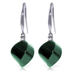 ALARRI 14K Solid White Gold Fish Hook Earrings w/ Diamonds & Emeralds