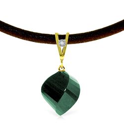 ALARRI 14K Solid Gold & Leather Necklace w/ Diamond & Emerald