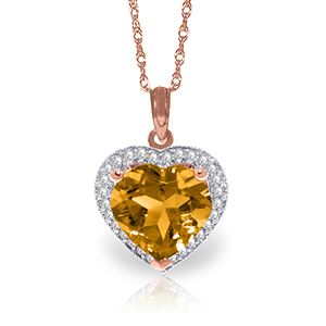 ALARRI 3.24 CTW 14K Solid Rose Gold Necklace Natural Diamond Heart Citrine