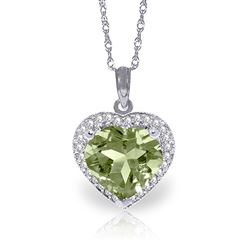 ALARRI 3.39 Carat 14K Solid White Gold Shall Overcome Green Amethyst Diamond Necklace