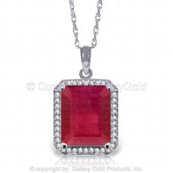 ALARRI 7.45 Carat 14K Solid White Gold Necklace Natural Diamond Ruby