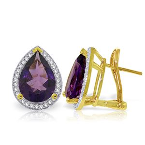 ALARRI 6.82 Carat 14K Solid Gold French Clips Earrings Diamond Amethyst