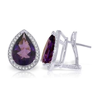 ALARRI 6.82 Carat 14K Solid White Gold French Clips Earrings Diamond Amethyst