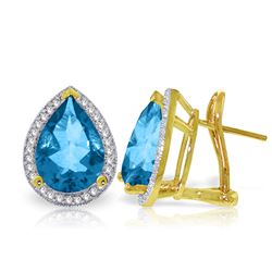ALARRI 9.32 Carat 14K Solid Gold French Clips Earrings Diamond Blue Topaz