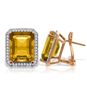 ALARRI 10.8 Carat 14K Solid Rose Gold Octagon Citrine Diamond Earrings