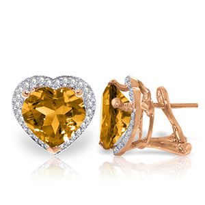 ALARRI 6.48 Carat 14K Solid Rose Gold Heart Citrine Diamond Earrings
