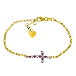 ALARRI 0.24 Carat 14K Solid Gold Cross Bracelet Diamond Ruby