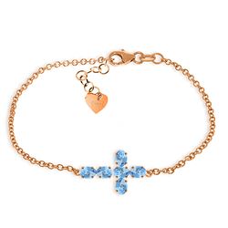 ALARRI 1.7 CTW 14K Solid Rose Gold Cross Bracelet Natural Blue Topaz
