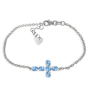 ALARRI 1.7 Carat 14K Solid White Gold Cross Bracelet Natural Blue Topaz