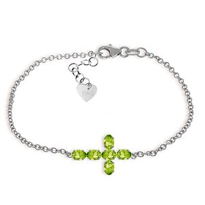 ALARRI 1.7 Carat 14K Solid White Gold Cross Bracelet Natural Peridot