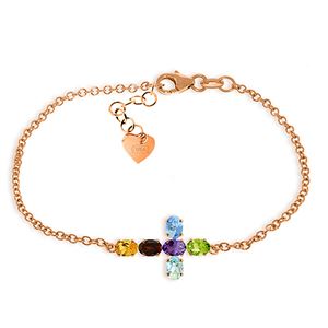 ALARRI 1.68 Carat 14K Solid Rose Gold Cross Bracelet Natural Multi Gemstones