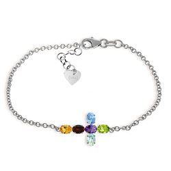 ALARRI 1.68 Carat 14K Solid White Gold Cross Bracelet Natural Multi Gemstones