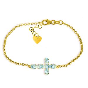 ALARRI 1.7 Carat 14K Solid Gold Cross Bracelet Natural Aquamarine