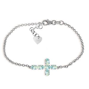 ALARRI 1.7 Carat 14K Solid White Gold Cross Bracelet Natural Aquamarine