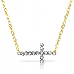 ALARRI 0.18 CTW 14K Solid Gold Horizontal Cross Diamond Necklace