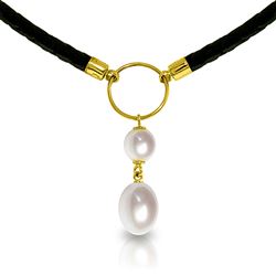 ALARRI 6 Carat 14K Solid Gold Leather Necklace Natural Pearl