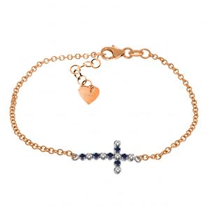 ALARRI 0.24 Carat 14K Solid Rose Gold Cross Bracelet Diamond Sapphire