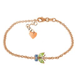 ALARRI 0.6 Carat 14K Solid Rose Gold Butterfly Bracelet Peridot Blue Topaz