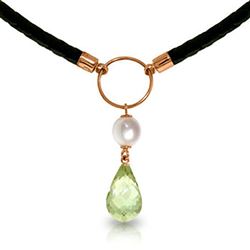 ALARRI 7.5 CTW 14K Solid Rose Gold Leather Necklace Pearl Green Amethyst