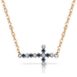 ALARRI 0.24 Carat 14K Solid Rose Gold Cross Necklace Diamond Sapphire