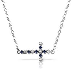 ALARRI 0.24 CTW 14K Solid White Gold Cross Necklace Diamond Sapphire