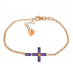 ALARRI 1.15 Carat 14K Solid Rose Gold Cross Baguette Amethyst Bracelet