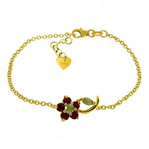 ALARRI 0.87 CTW 14K Solid Gold Flower Bracelet Ruby Peridot