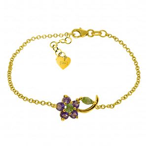 ALARRI 0.87 Carat 14K Solid Gold Flower Bracelet Amethyst Peridot