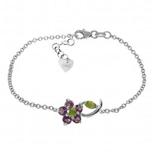 ALARRI 0.87 Carat 14K Solid White Gold Flower Bracelet Amethyst Peridot