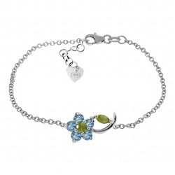 ALARRI 0.87 CTW 14K Solid White Gold Flower Bracelet Blue Topaz Peridot