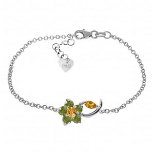 ALARRI 0.87 CTW 14K Solid White Gold Flower Bracelet Citrine Peridot