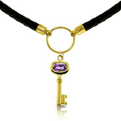 ALARRI 0.5 CTW 14K Solid Gold Leather Key Necklace Amethyst