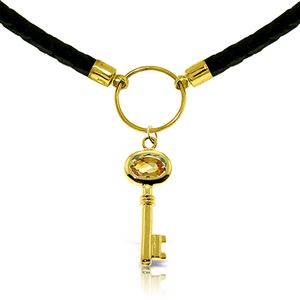 ALARRI 0.5 Carat 14K Solid Gold Leather Key Necklace Citrine