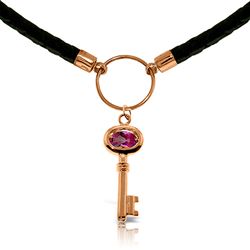 ALARRI 0.5 CTW 14K Solid Rose Gold Leather Key Necklace Pink Topaz