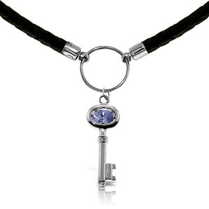 ALARRI 0.5 CTW 14K Solid White Gold Leather Key Necklace Tanzanite