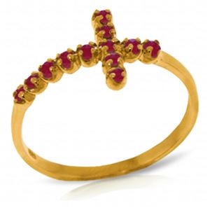 ALARRI 0.3 Carat 14K Solid Gold Cross Ring Natural Ruby