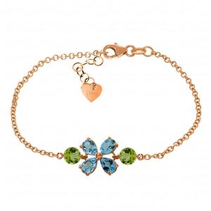 ALARRI 3.15 Carat 14K Solid Rose Gold Bracelet Blue Topaz Peridot