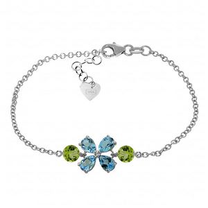 ALARRI 3.15 Carat 14K Solid White Gold Bracelet Blue Topaz Peridot