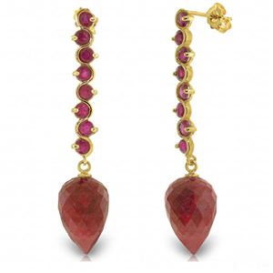 ALARRI 29.2 Carat 14K Solid Gold Drop Briolette Ruby Earrings