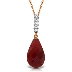 ALARRI 8.88 CTW 14K Solid Rose Gold Necklace Diamond Briolette Drop Ruby