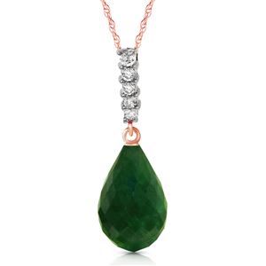 ALARRI 8.88 CTW 14K Solid Rose Gold Necklace Diamond Briolette Drop Emerald
