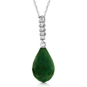 ALARRI 8.88 Carat 14K Solid White Gold Necklace Diamond Briolette Drop Emerald