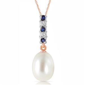 ALARRI 4.15 CTW 14K Solid Rose Gold Necklace Diamond, Sapphire Briolette Pearl