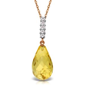 ALARRI 5.08 Carat 14K Solid Rose Gold Necklace Diamond Briolette Drop Citrine