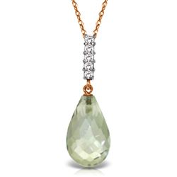 ALARRI 5.38 Carat 14K Solid Rose Gold Necklace Diamond Briolette Drop Green Amethyst