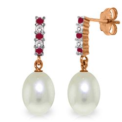 ALARRI 8.3 Carat 14K Solid Rose Gold Diamond Ruby Earrings Dangling Briolette Pearl