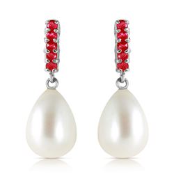 ALARRI 8.4 Carat 14K Solid White Gold Ruby Earrings Dangling Briolette Pearl
