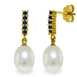 ALARRI 8.4 CTW 14K Solid Gold Sapphire Earrings Dangling Briolette Pearl