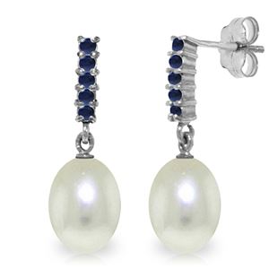 ALARRI 8.4 Carat 14K Solid White Gold Sapphire Earrings Dangling Briolette Pearl