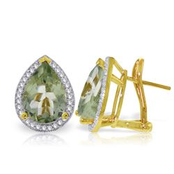 ALARRI 6.82 Carat 14K Solid Gold French Clips Earrings Diamond Green Amethyst